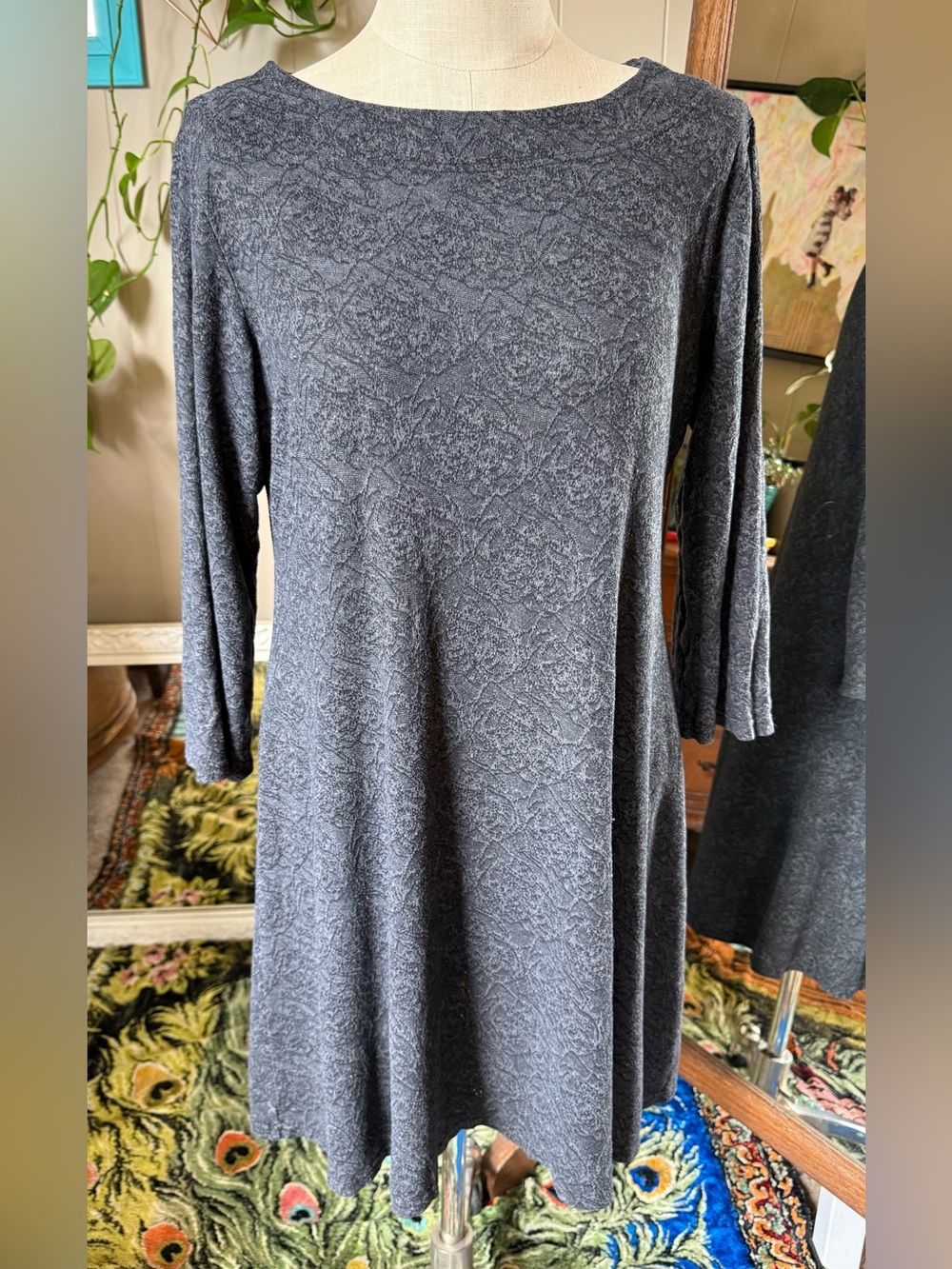 Cut • Loose Women's 3/4 Sleeve Floral Textured Knee-Length A-Line Dress, XL